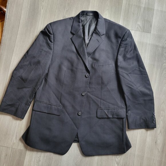Calvin Klein Mens Wool Single-Breasted Suit Jacket Size 42S Black Pinstripe - Picture 2 of 10